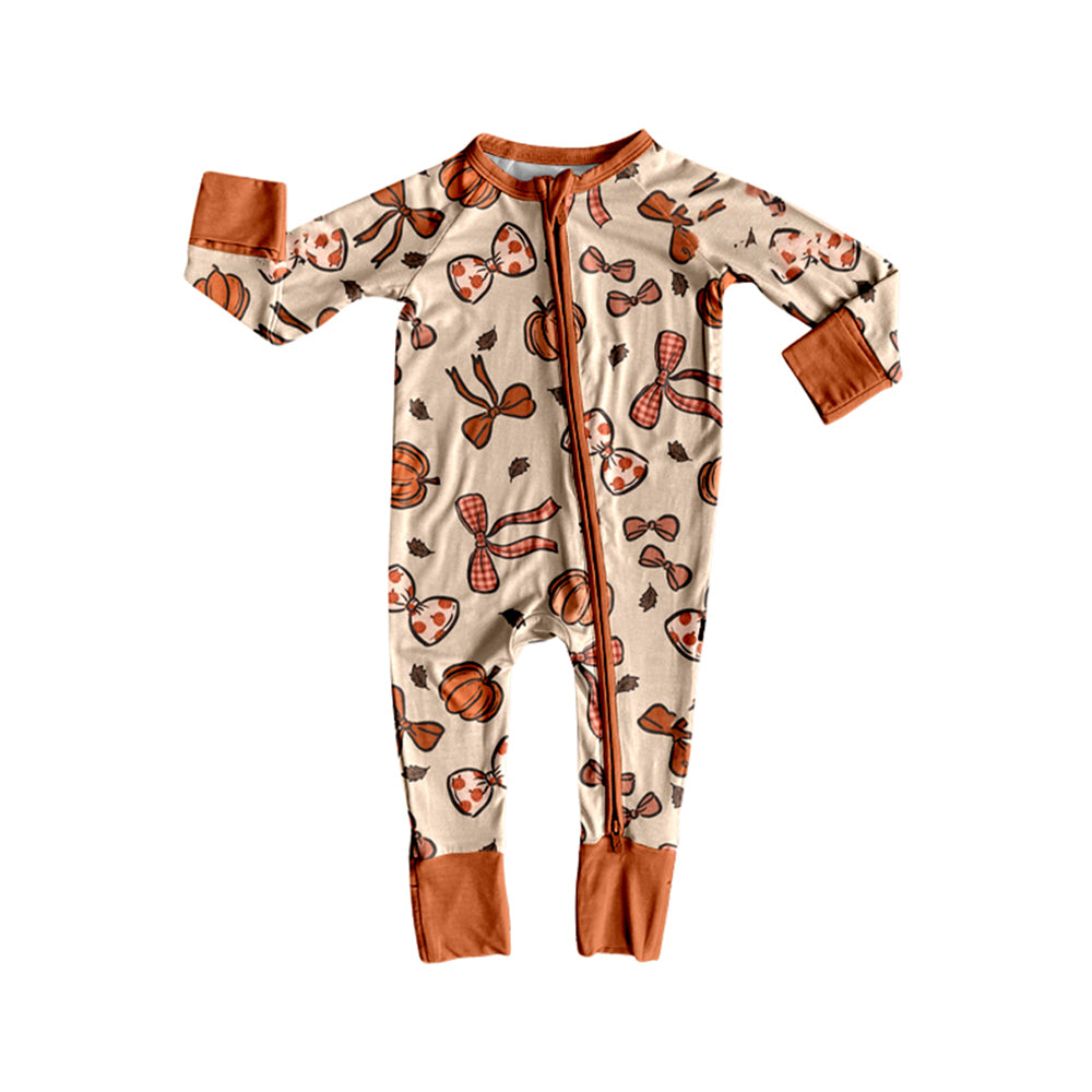 Fall pumpkin bow design kids long sleeve romper preorder