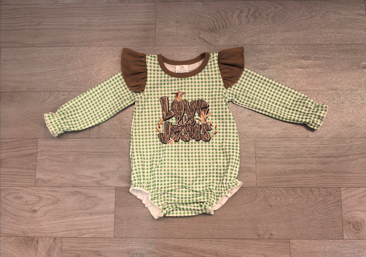 Love like Jesus design girls long sleeve romper preorder
