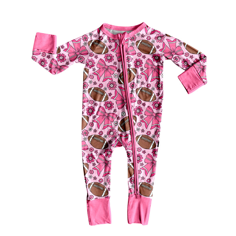 Football pink bow toddle baby long sleeve romper preorder