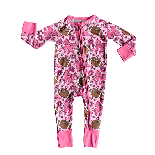 Football pink bow toddle baby long sleeve romper preorder