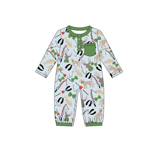 Dog deer fishing toddle baby long sleeve romper preorder