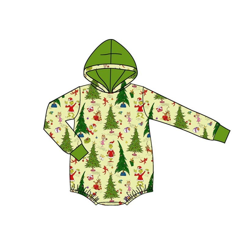 Christmas tree green face toddle girls long sleeve green hoodie romper preorder