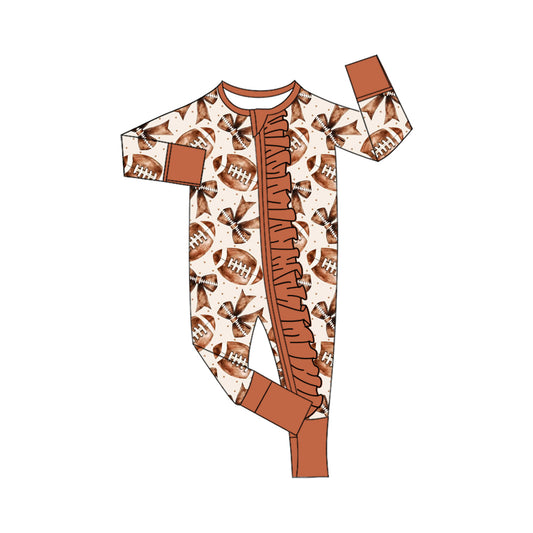 Football bow design toddle girls zip romper preorder