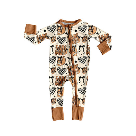Game day football toddle baby long sleeve zip romper preorder