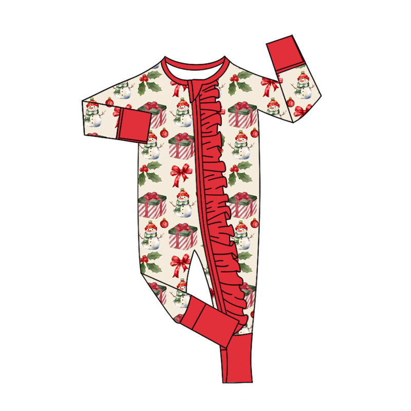 Christmas snowman bow toddle baby zip romper preorder