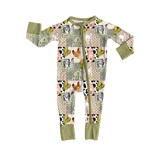 Farm animal design toddle baby long sleeve zip romper preorder