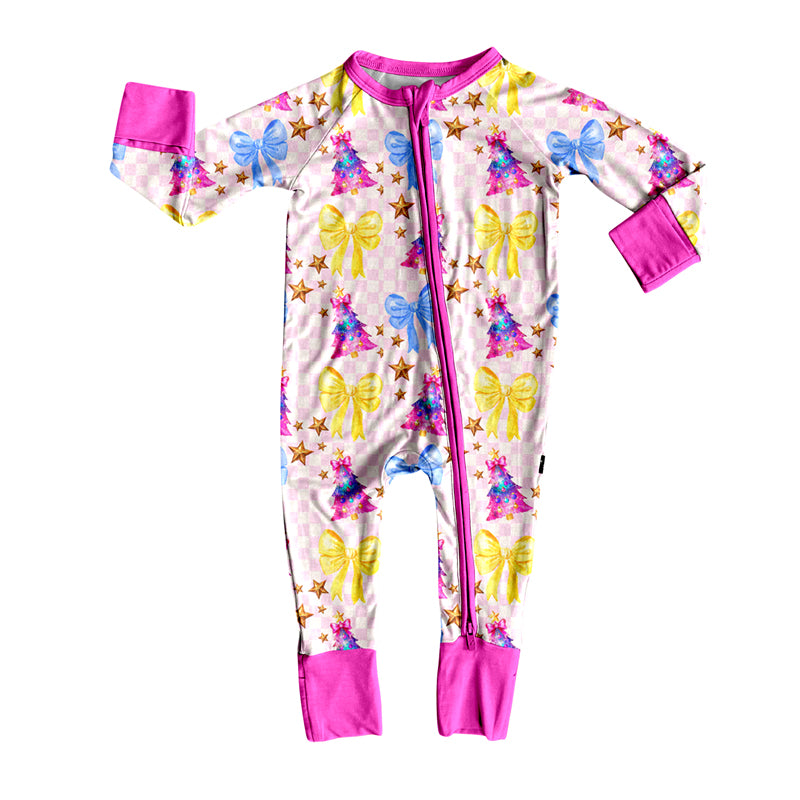 Christmas tree bow design toddle baby long sleeve zip romper preorder