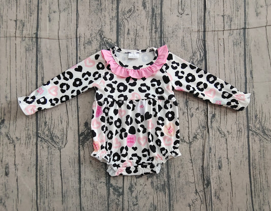 Valentines day leopard toddle baby long sleeve romper preorder