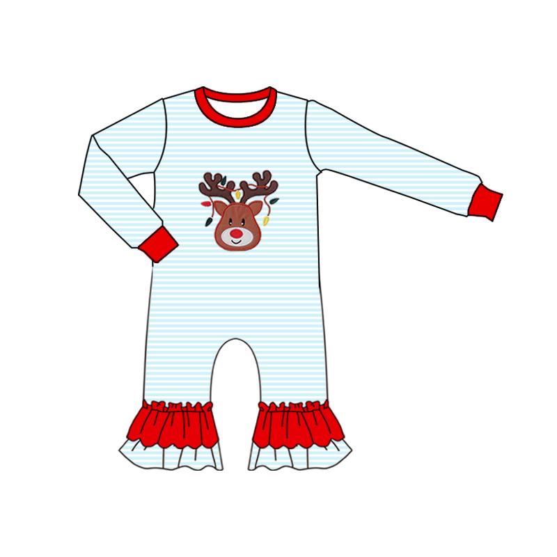 Christmas deer toddle baby girl long sleeve romper preorder