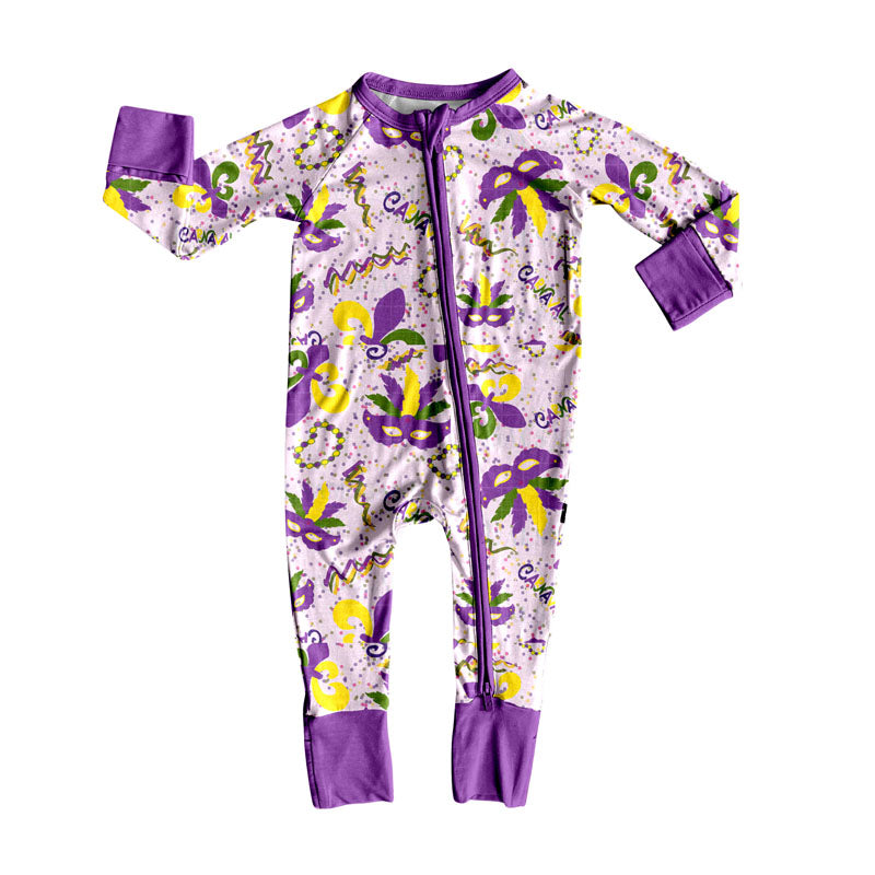 Mardi Gras mask toddle baby long sleeve romper preorder