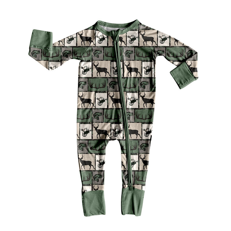 Deer print hunting season toddle baby long sleeve romper preorder