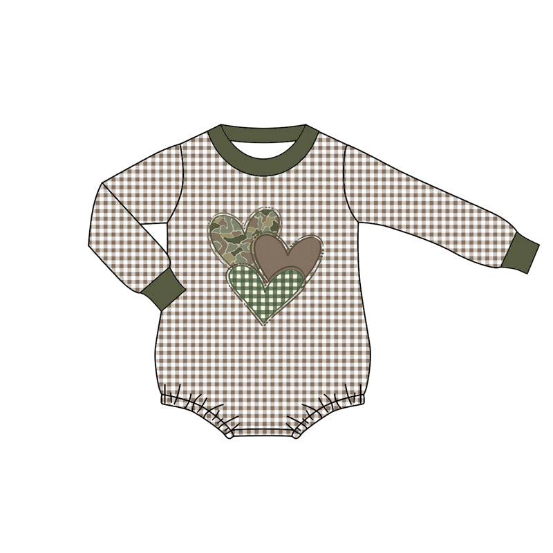 Valentines day camo heart design toddle baby long sleeve romper preorder