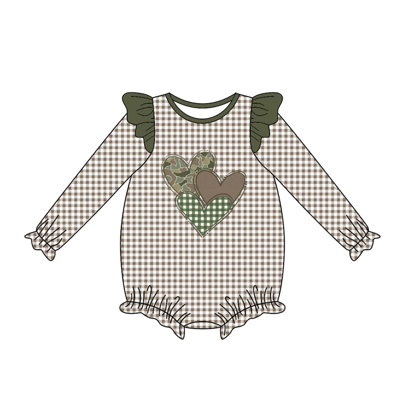 Valentines day camo heart design toddle baby girls long sleeve romper preorder