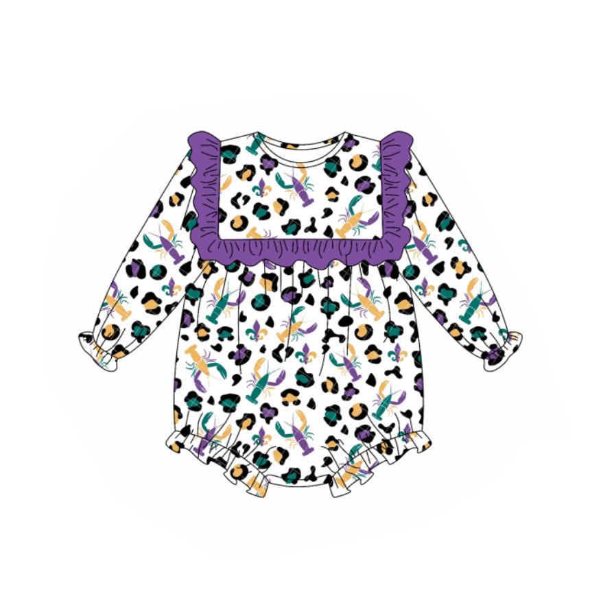 Mardi Gras crawfish toddle baby long sleeve romper preorder