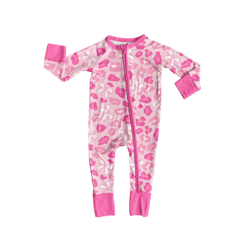 Valentines day Leopard bow girls romper preorder