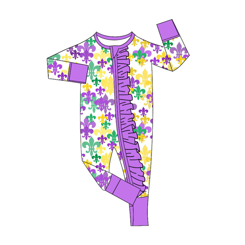 Mardi Gras baby girl long sleeve romper preorder
