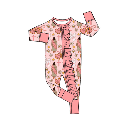 Easter cross baby girl long sleeve zip romper preorder