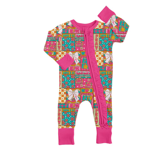 Easter cross floral baby girl long sleeve zip romper preorder