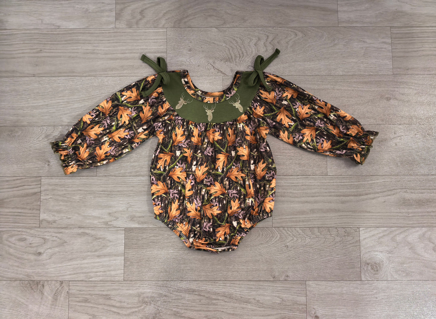 Deer hunting season toddle baby boy long sleeve embroidery romper preorder