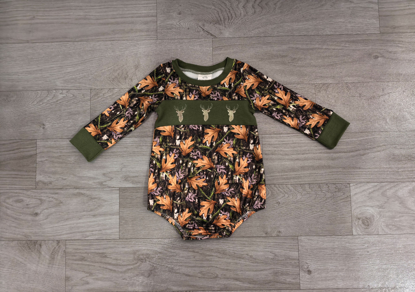 Deer hunting season toddle baby boy long sleeve embroidery romper preorder