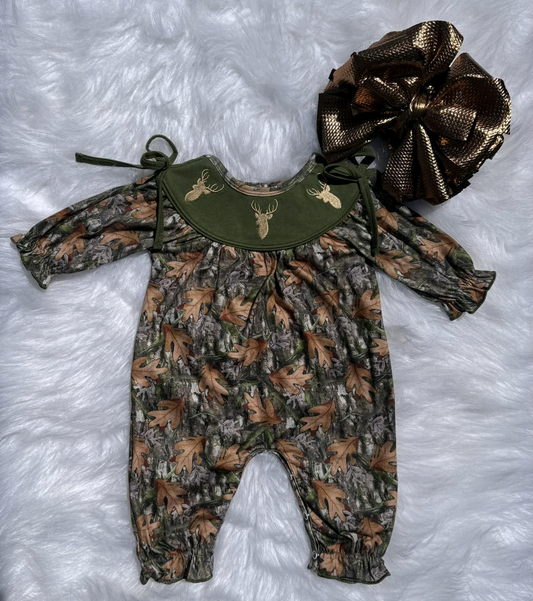 Deer hunting season toddle baby girl long sleeve romper preorder