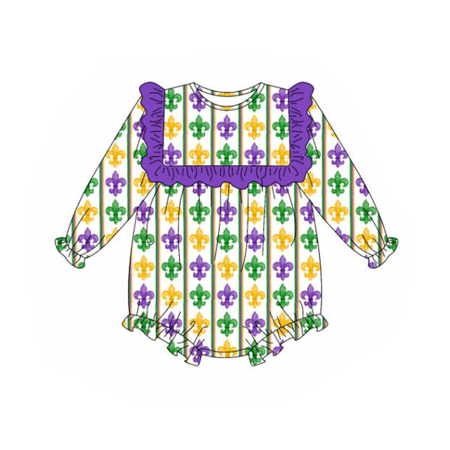 Mardi Gras toddle baby long sleeve romper preorder