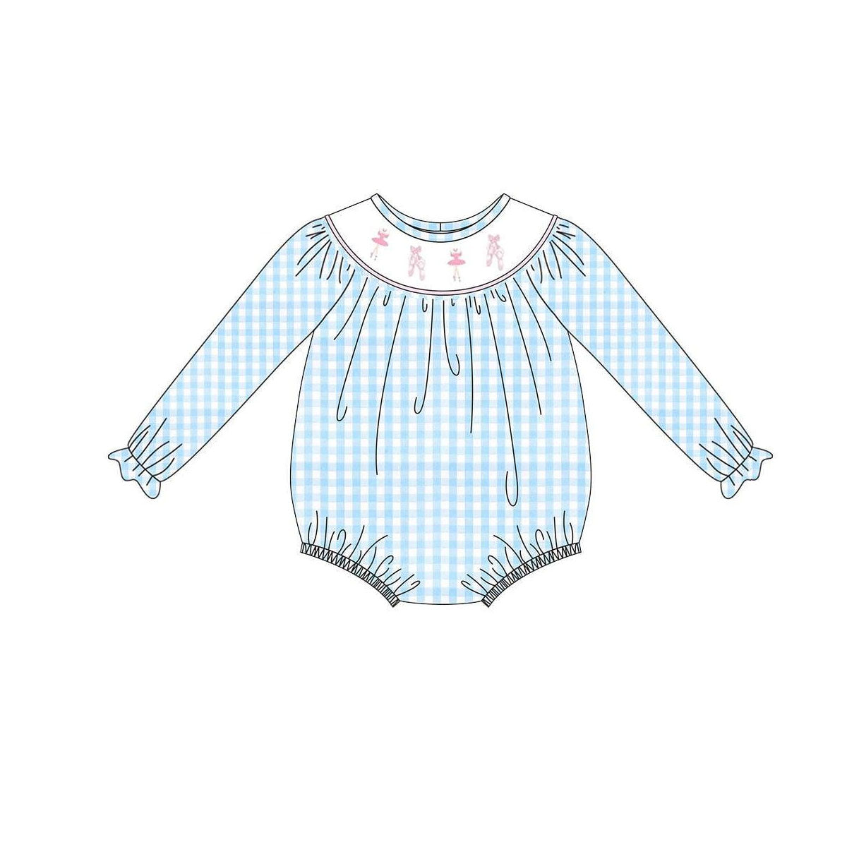 Blue plaid ballet shoes girls long sleeve romper preorder