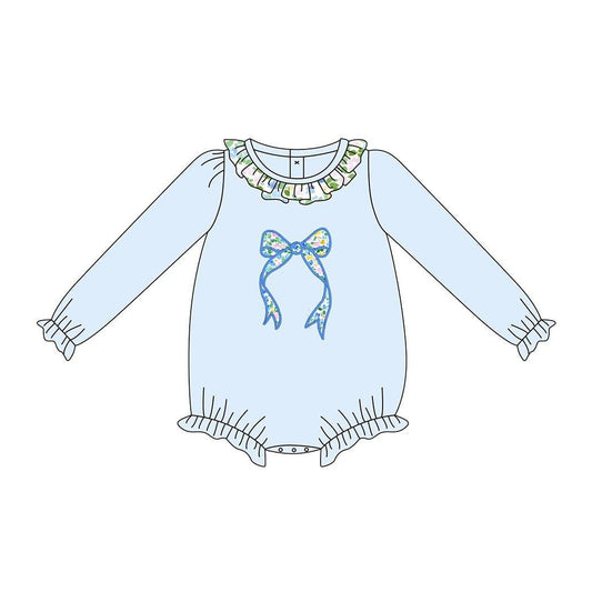 Floral bow girls long sleeve romper preorder