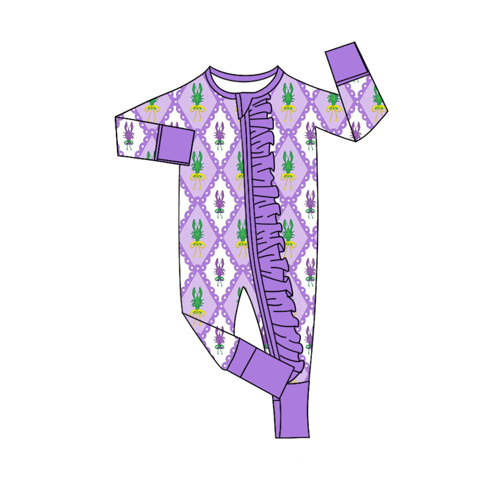 Mardi Gras crawfish toddle long sleeve romper preorder
