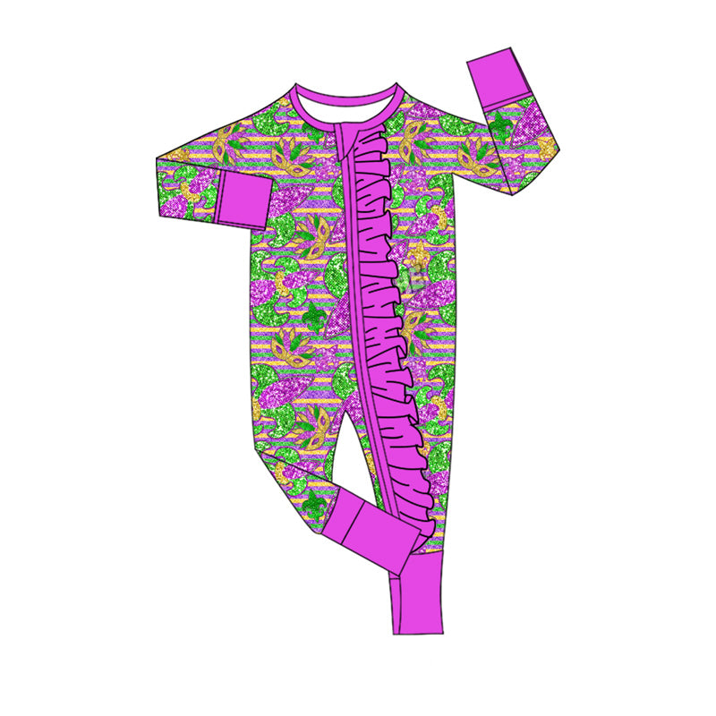 Mardi Gras toddle girls long sleeve romper preorder