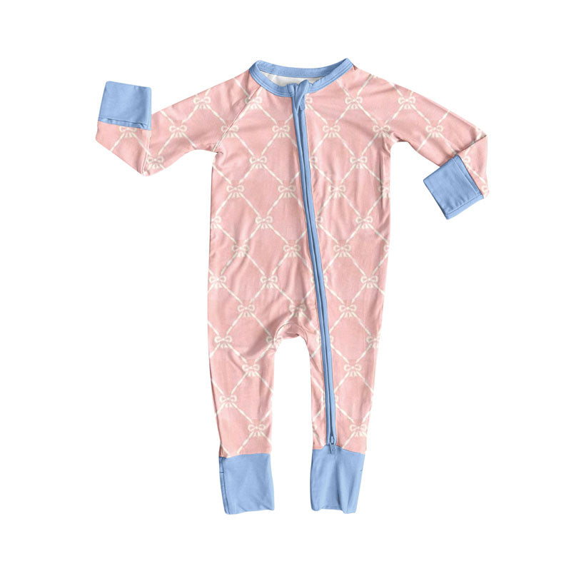Pink bow design girls long sleeve romper preorder