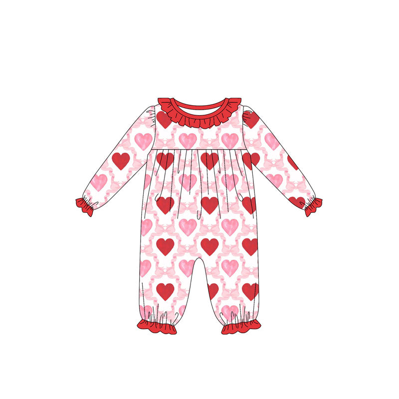 Valentines day red pink heart toddle girls long sleeve romper preorder