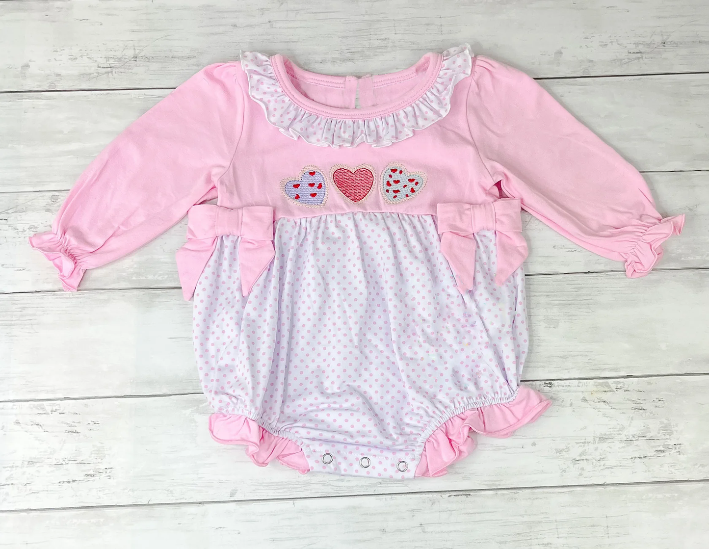 Valentines heart toddle baby boy long sleeve pink romper preorder