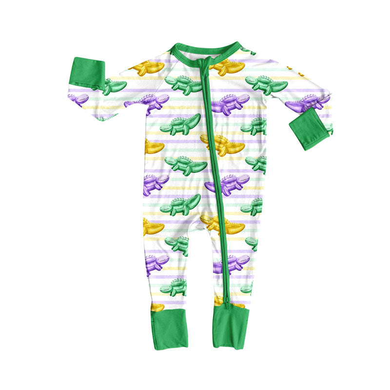 Toddle girls Mardi Gras dinosaur design long sleeve romper preorder