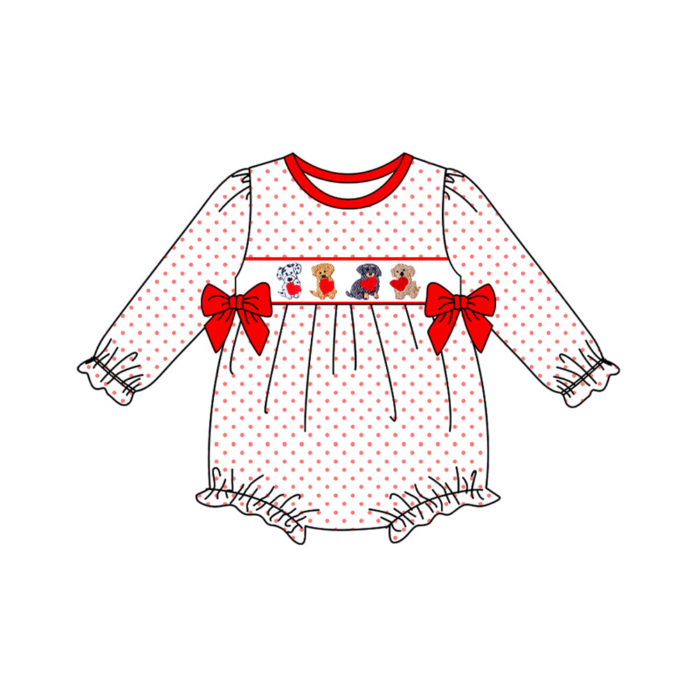 Toddle baby valentines dog heart print romper preorder