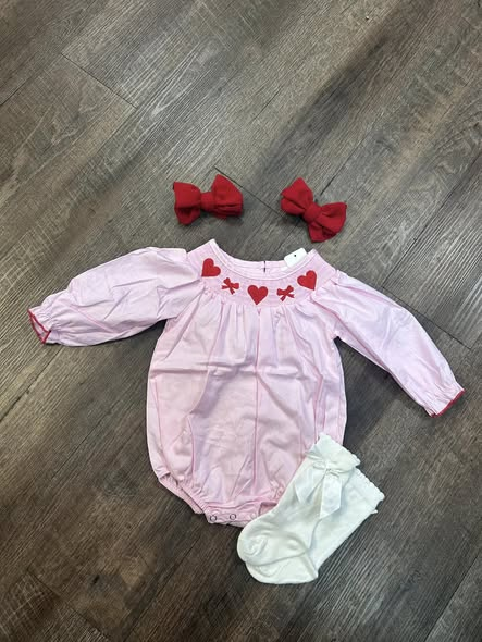 Toddle baby valentines heart design long sleeve romper preorder
