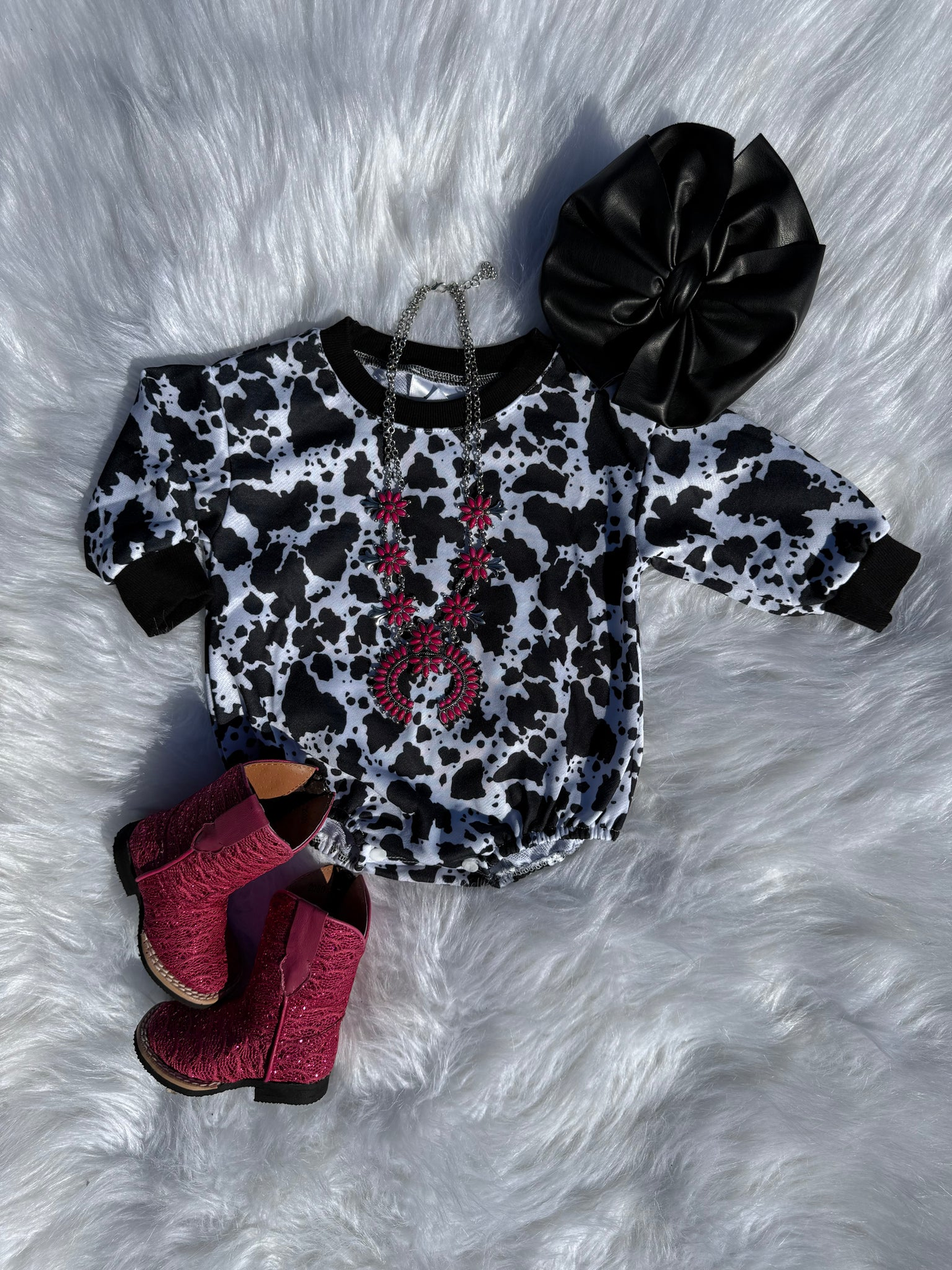 Toddle baby cow print long sleeve romper preorder