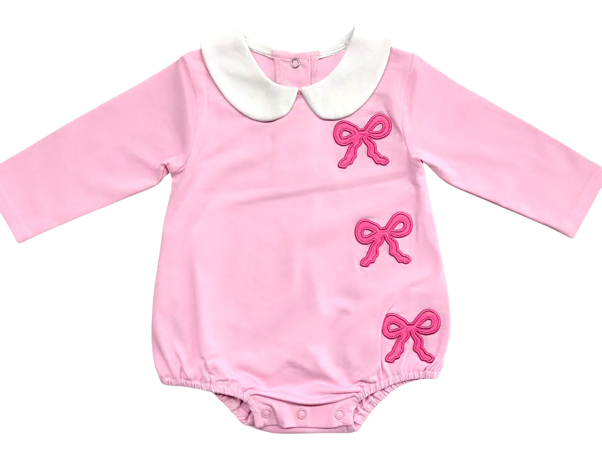 Pink bow toddle girls baby long sleeve romper preorder