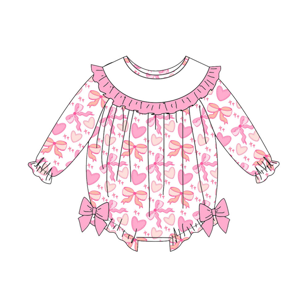 Pink bow toddle baby girl long sleeve romper preorder