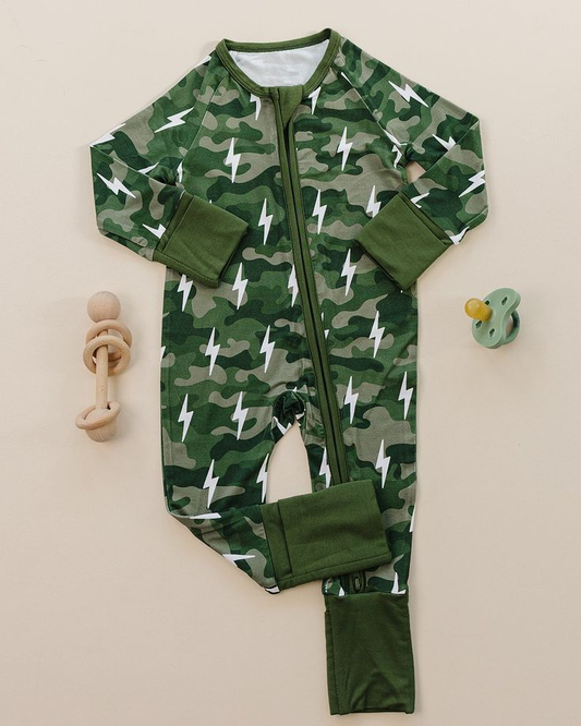 Green camouflage toddle baby boy long sleeve romper preorder
