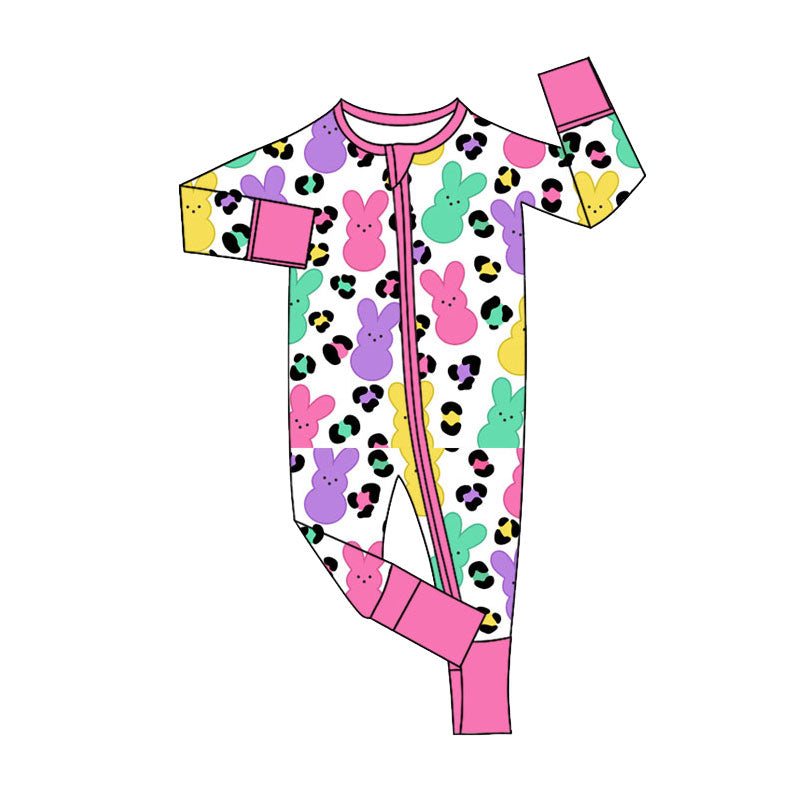 Easter bunny leopard toddle baby girl long sleeve romper preorder