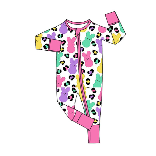 Easter bunny leopard toddle baby girl long sleeve romper preorder