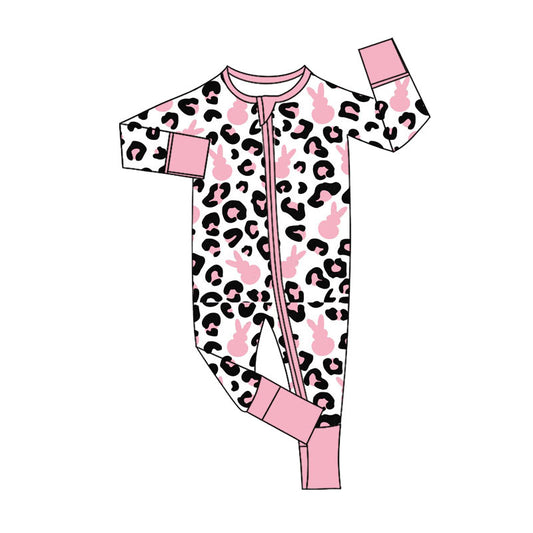 Easter bunny leopard toddle baby girl long sleeve romper preorder