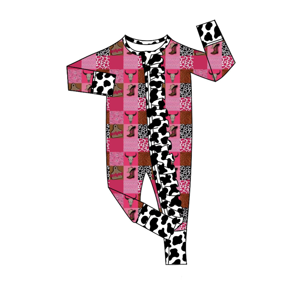 Western boots toddle baby short sleeve zip romper preorder