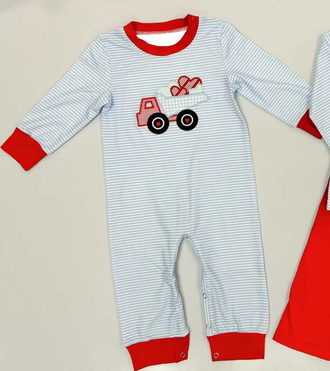 Valentines heart truck design toddle baby romper preorder