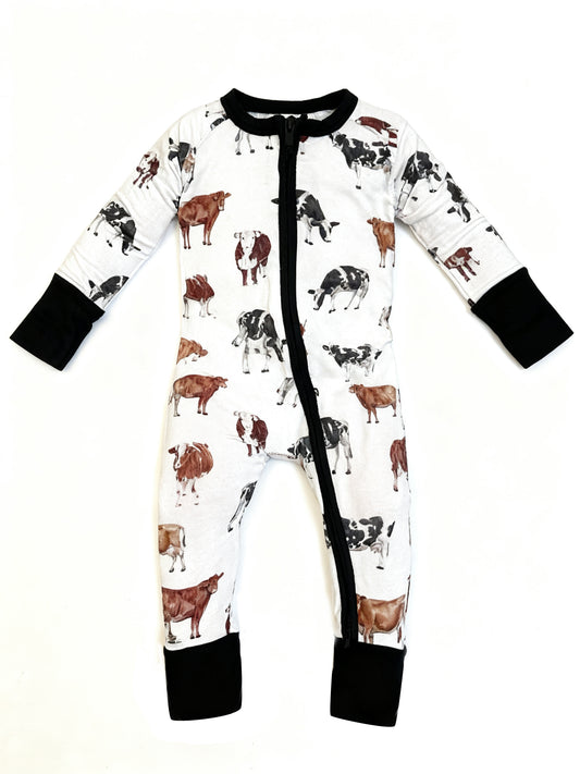 Farm cow toddle baby long sleeve romper preorder