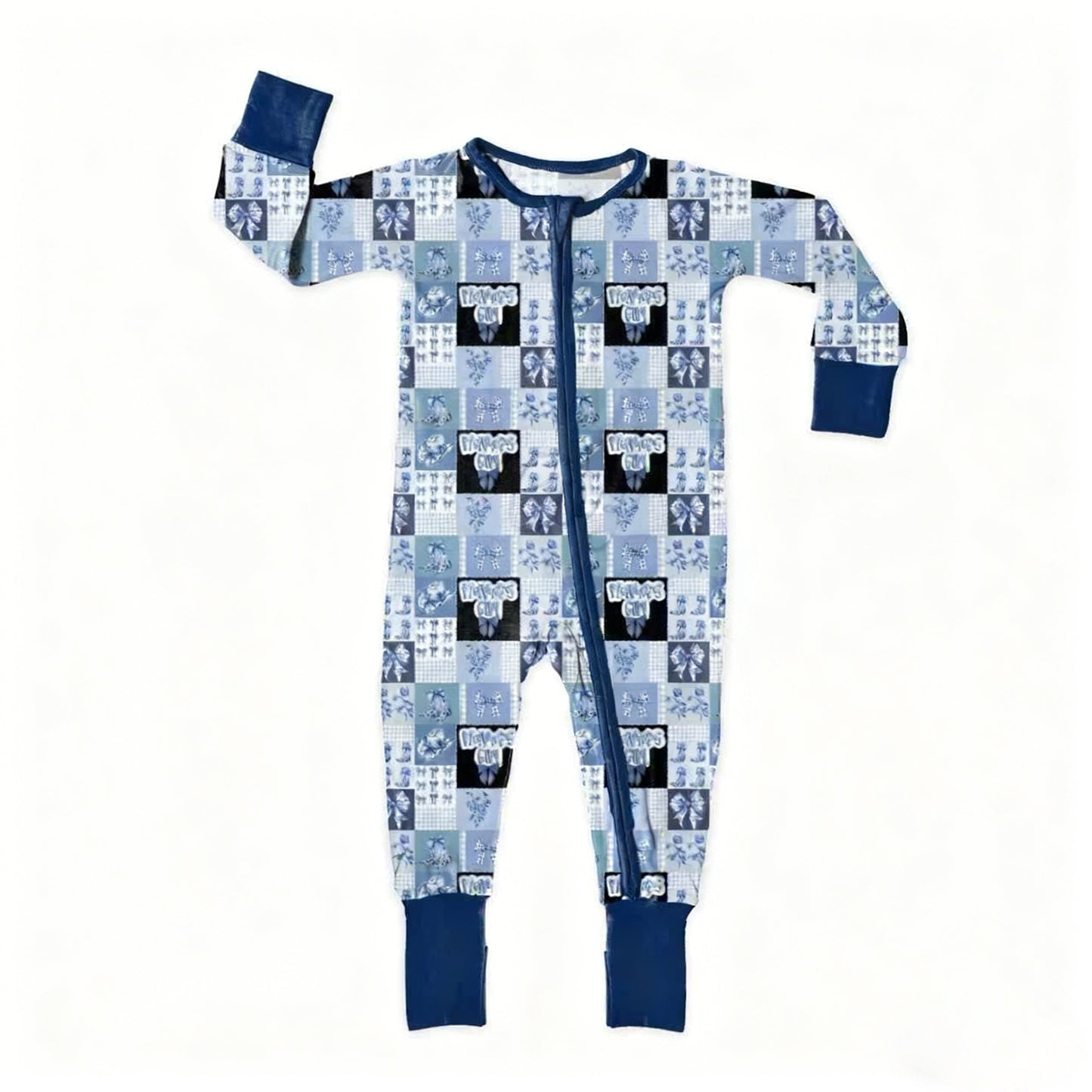 Blue bow toddle baby long sleeve romper preorder