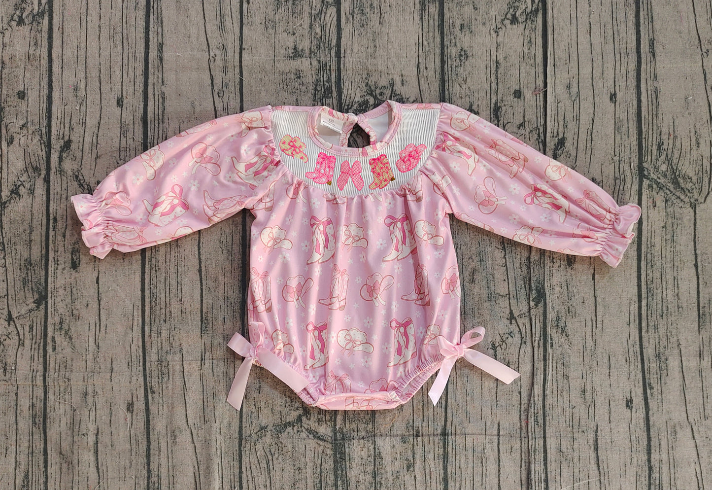 Western boots toddle baby long sleeve romper preorder