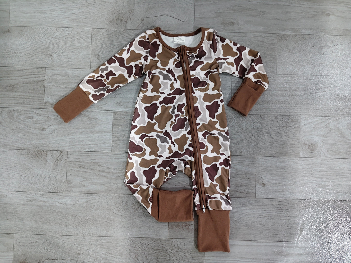 Toddle baby boy brown camo romper preorder