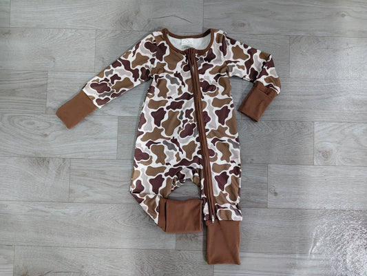 Toddle baby boy brown camo romper preorder